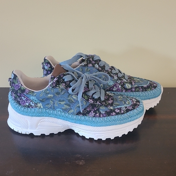 Coach Shoes - Coach Floral Blue Platform Lace-Up Sneakers for Women